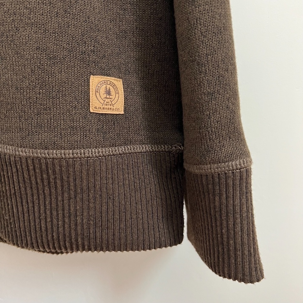 NWT G.H. BASS Co Brown 1/4 Button‎ Fleece Lined Pullover Hoodie Knit Pullover M - Picture 4 of 13
